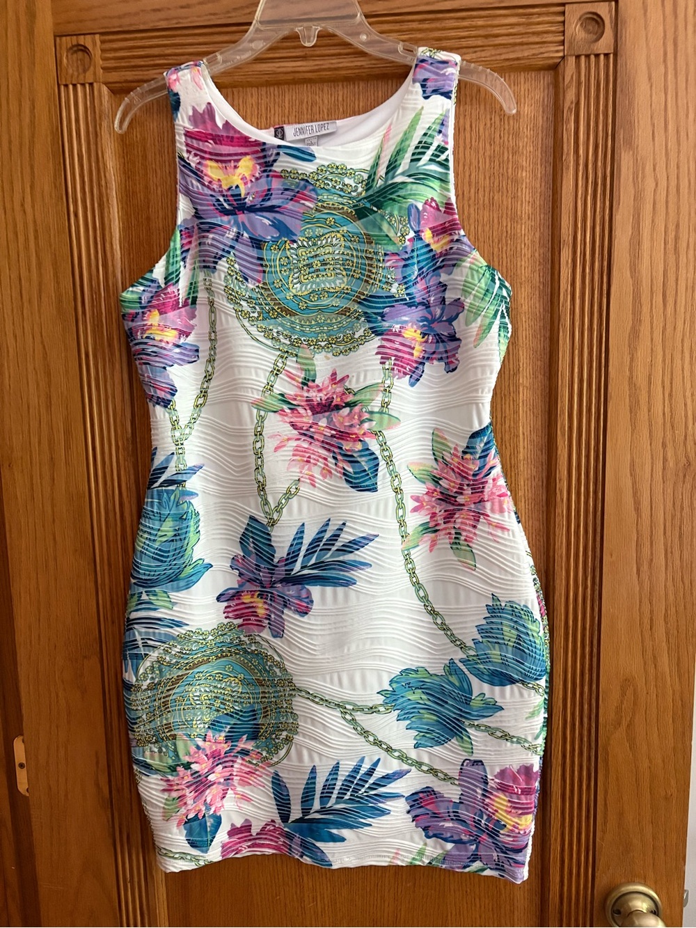 Jennifer Lopez White Floral Tank Sheath Dress with Multicolor Print